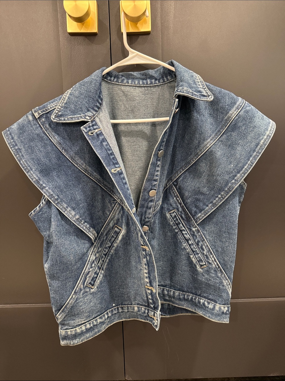 Denim Button-Front Vest in Medium Blue